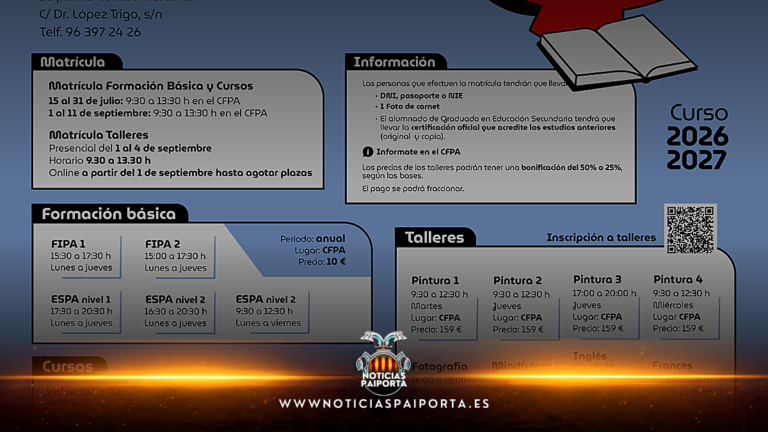 Cartel del CFPA de Paiporta con matrícula abierta para 2026-2027