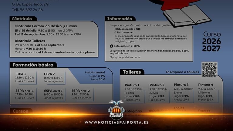 Cartel del CFPA de Paiporta con matrícula abierta para 2026-2027